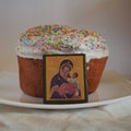 Easter cake icon. Jesus and Mary.