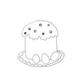 Easter cake isolated on white background. Hand drawn Happy Easter symbol. Paschal cake with candle on plate. Holiday