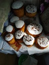 Easter cake kulich with chocolate , traditional Easter orthodox sweet bread