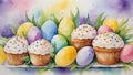 Easter cake, kulich, watercolor background wallpaper