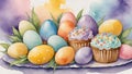 Easter cake, kulich, watercolor background wallpaper