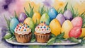 Easter cake, kulich, watercolor background wallpaper