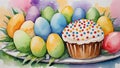 Easter cake, kulich, watercolor background wallpaper