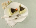 Easter cake with tea matcha decorated chocolate ganache and sweet-stuff eggs Royalty Free Stock Photo