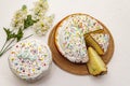 Easter cake on white putty background. Traditional Orthodox festive bread Royalty Free Stock Photo