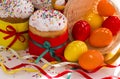 Easter cakes and painted eggs Royalty Free Stock Photo