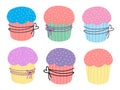 Easter cakes set. Cute Easter cupcake. Design for Easter, Birthday, Holidays. Vector illustration