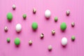 Easter candy pink background with eggs.Top view. Copy space. Royalty Free Stock Photo