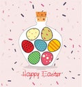 Easter card with Bottle filled with Easter eggs Royalty Free Stock Photo