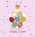 Easter card with Bottle filled with Easter eggs Royalty Free Stock Photo