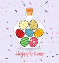 Easter card with Bottle filled with Easter eggs Royalty Free Stock Photo
