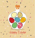 Easter card with Bottle filled with Easter eggs Royalty Free Stock Photo