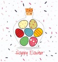 Easter card with Bottle filled with Easter eggs Royalty Free Stock Photo