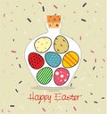 Easter card with Bottle filled with Easter eggs Royalty Free Stock Photo