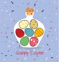 Easter card with Bottle filled with Easter eggs Royalty Free Stock Photo