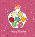 Easter card with Bottle filled with Easter eggs Royalty Free Stock Photo