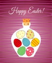 Easter card with Bottle filled with Easter eggs Royalty Free Stock Photo