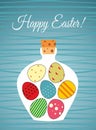 Easter card with Bottle filled with Easter eggs Royalty Free Stock Photo