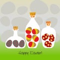 Bottles filled with decorated eggs - vector Royalty Free Stock Photo