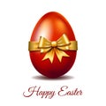 Red Easter egg tied of gold ribbon