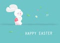 Easter card, cute bunny with egg cartoon spring season, leaves falling, greeting card poster relax background vector illustration