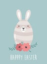 Easter card with cute egg rabbit and floral wreath Royalty Free Stock Photo