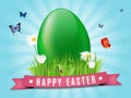 Easter card with egg, grass, flowers and butterflies Royalty Free Stock Photo