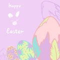 Easter card: egges, bunny and lettering happy easter on a pastel background. hand drawn vector Illustration Royalty Free Stock Photo