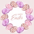 Easter card, a frame of eggs with a delicate floral ornament on a light beige background. Festive illustration Royalty Free Stock Photo