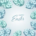 Easter card, a frame of turquoise eggs with a delicate floral ornament on a light background. Festive illustration Royalty Free Stock Photo