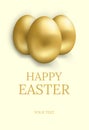 Easter card. Happy easter greetings card with golden eggs and space for text. Vector illustration. Royalty Free Stock Photo