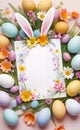 Easter card, painted eggs with floral pattern with copy space, Happy Easter greeting, Royalty Free Stock Photo