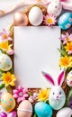 Easter card, painted eggs with floral pattern with copy space, Happy Easter greeting, Royalty Free Stock Photo