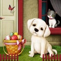 Easter card with puppy and kitten. Royalty Free Stock Photo