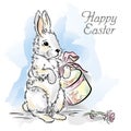 Easter card with rabbit with box and rose
