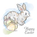 Easter card with rabbit and two eggs