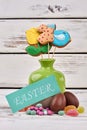 Easter card and sweets. Royalty Free Stock Photo