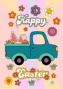 Easter card with truck and groovy rabbit