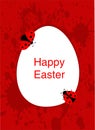 Easter card with white egg, ladybug and Happy Easter wishes on Gray splash background - vector