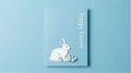 Easter card with white rabbit and colorful eggs on blue background Royalty Free Stock Photo