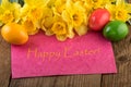 Easter card yellow flowers with text Happy Easter Royalty Free Stock Photo