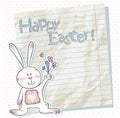 Easter cartoon bunny on a notebook scrap paper Royalty Free Stock Photo