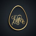 Easter celebrate luxury greeting card. Happy Easter holiday invitation template with gold easter egg and hand lettering greetings.