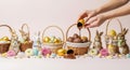 Easter Celebration: Chocolate Eggs, Baskets, and Bunnies Royalty Free Stock Photo