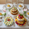 Easter Celebration Table Setting with Cakes and Food image phoenix Royalty Free Stock Photo