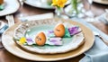 Easter Celebration Table Setting with Decorated Eggs Royalty Free Stock Photo
