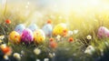 Easter celebration vibrant spring scene with lush green grass on white or yellow background Royalty Free Stock Photo