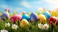 Easter celebration with vibrant spring scene and lush green grass on whiteyellow background Royalty Free Stock Photo