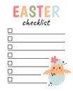 Easter checklist. Organizer and schedule with place for Notes. Planner template.