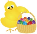 Easter Chick with Basket of Floral Eggs Royalty Free Stock Photo